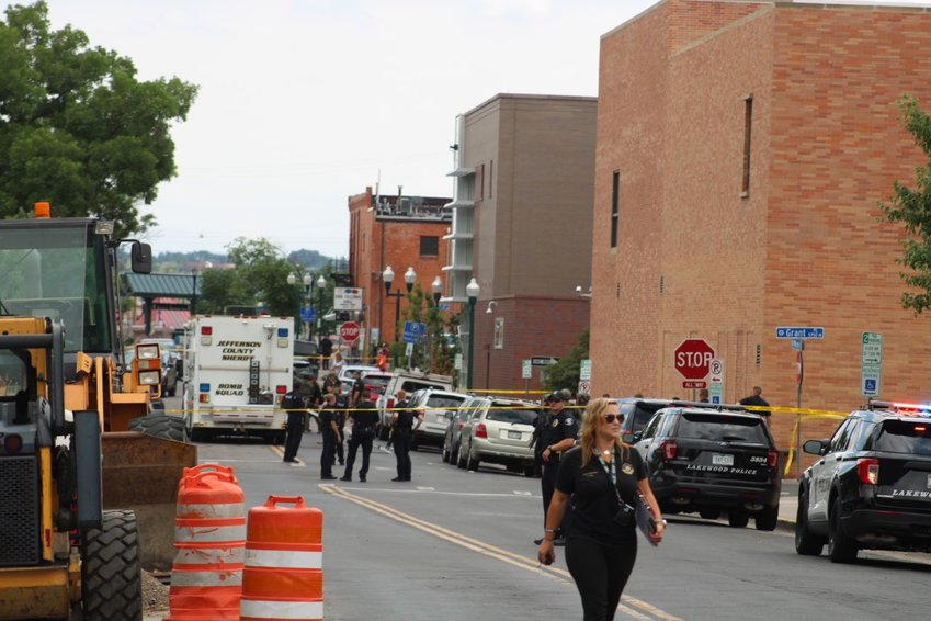 The scene in Olde Town Arvada on the afternoon of June 21, following reports of a shooing and a wounded police officer.